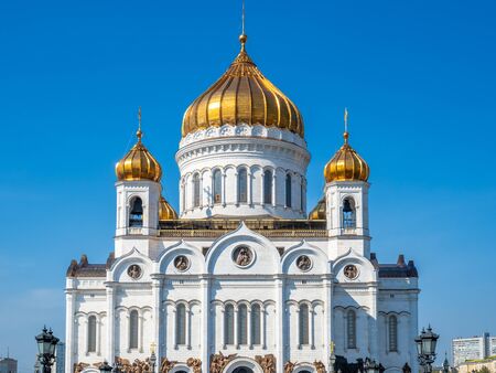 Cathedral of Christ the Saviour, the second tallest Orthodox church in the world, landmark of Moscow, Russia, under blue sky in summer seasonの写真素材