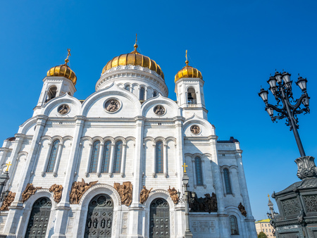 Cathedral of Christ the Saviour, the second tallest Orthodox church in the world, landmark of Moscow, Russia, under blue sky in summer seasonのeditorial素材
