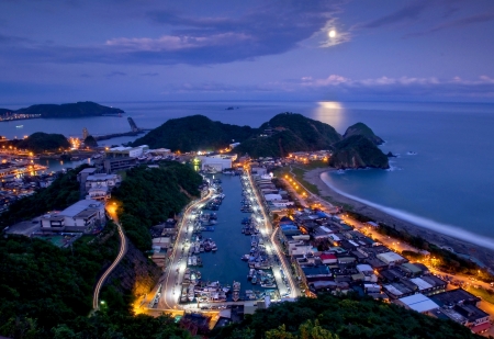 Taiwan Su-ao- Harbor nightの写真素材