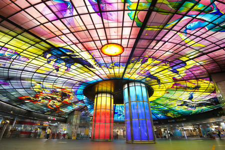 Kaohsiung MRT Station, TAIWAN -June 17th, 2017: The Dome of Light at Formosa Boulevard Station. It is considered most beautiful MRT Station in the Taiwan.のeditorial素材