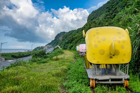 Four-wheeled bicycles on abandoned train tracks .のeditorial素材