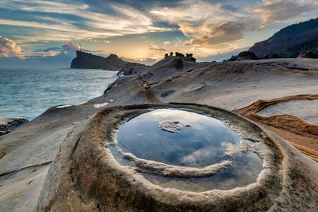 Strange rocks in Yehliu Geopark Park on the northern coast of Taiwanの写真素材