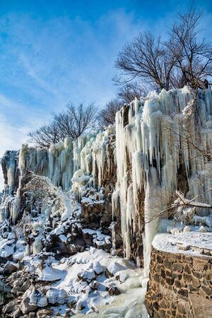 Diaoshuilou waterfall,Jingbo Lake scenery in winter,Chinaの写真素材