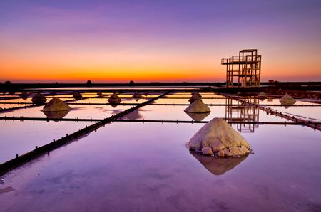 Picturesque place at sunset,Jing Zhai Jiao Tile- Paved Salt Fields in Tainan, Taiwanの写真素材