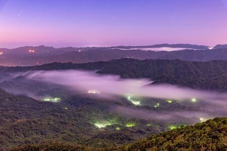 Beautiful sunrise scenery of mountains in New Taipei City,Taiwanの写真素材