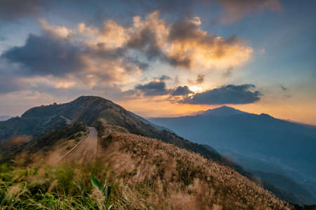 Beautiful sunset scenery of mountains in New Taipei City,Taiwanの写真素材