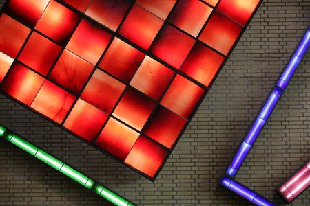 electrical neon  light indoor in a building wall