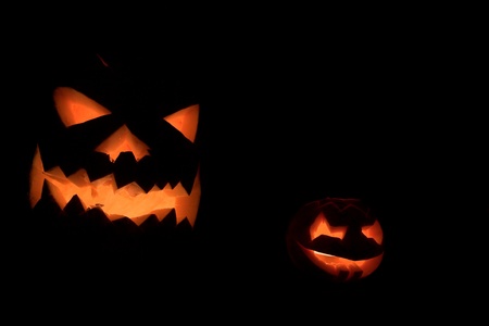 closeup picture of decorated  pumkins in denmark for halloweenの写真素材