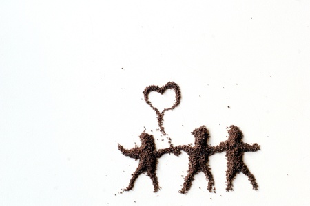 small  figures of man made in chocolate powderの写真素材