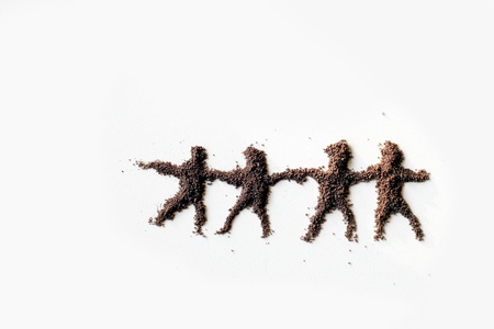 small  figures of men made in chocolate powderの写真素材