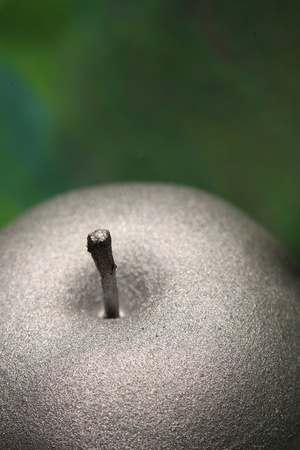 close up picture of an apple painted in silverの写真素材