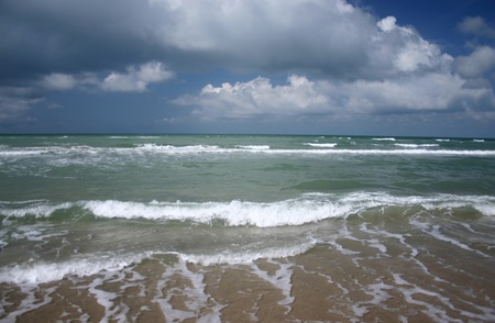 waves and sky in denmarkの写真素材