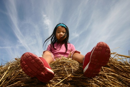happy child outdoor in summerの写真素材