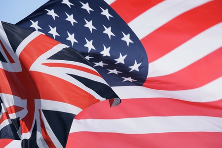 various flags in the wind a sunny summer dayの写真素材