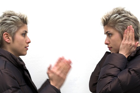 pretty woman outdoor with various facial expressionsの写真素材