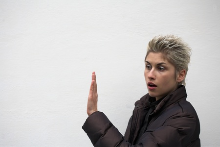 pretty woman outdoor with various facial expressionsの写真素材