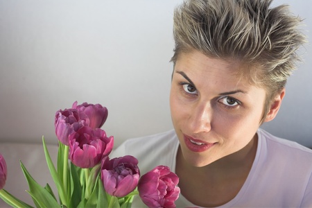 girl with flowersの写真素材