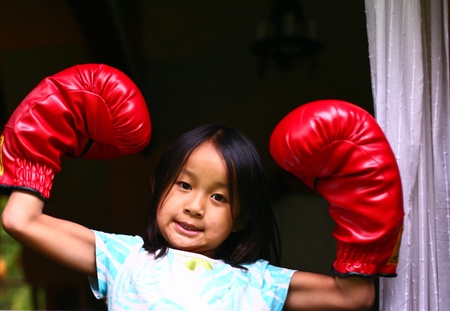 girl with boxing glovesの写真素材