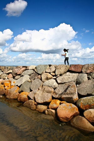 Nature in south Sweden in the province of Skåne, child playingの写真素材