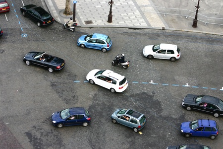 Urban traffic in Paris view from the arc de triompheの写真素材