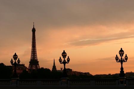 sunset from a parisian bridgeの写真素材