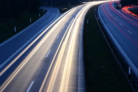 night traffic in denmark shot from above (a bridge) with low shutter speedの写真素材