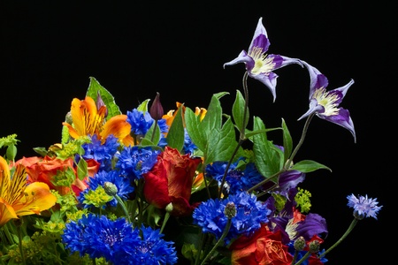 Huge flower bouquet on black backgroundの写真素材