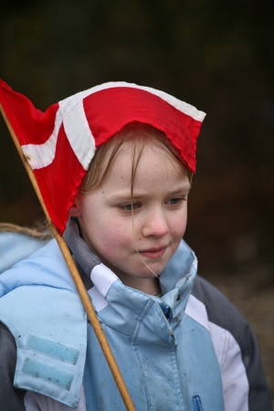 Girl with a danish flag on her birthdayの写真素材