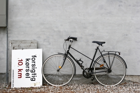 Bike against a wall in denmarkの写真素材
