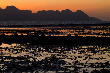Sunset at beach on an island in Krabi Thailand