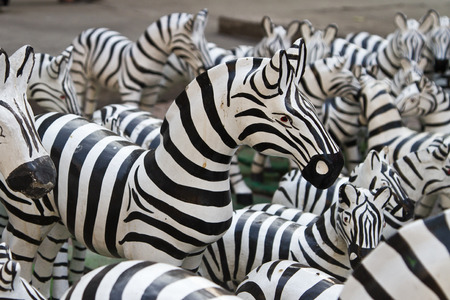 Wood zebra on a market in Thailand in Bangkokの写真素材