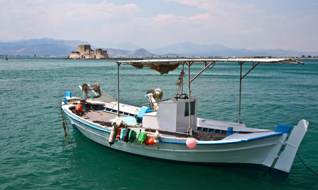 Fishing boats in the  Peloponese in Greeceの写真素材