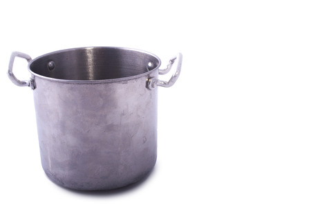 Old empty saucepan isolated on a white backgroundの写真素材