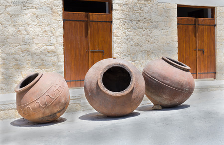 Three vintage earthenware wine jars, pythariの写真素材