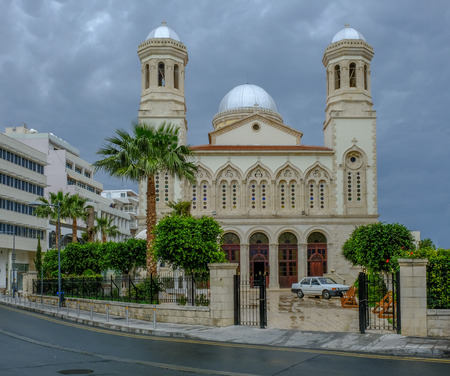 Agia Napa, beautiful church in the old town of Lemesos, Limassol, Cyprus.  A shot taken on a stormy afternoon in Spring.の写真素材