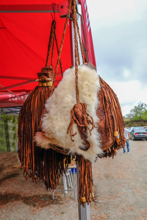 Vourka, shepherd's authentic bag make from goats skin.の写真素材