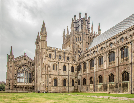 Ely, Cambridgeshire, UK - August 19, 2016:  Ely Cathedral with overcast sky.の写真素材