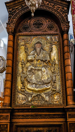 Nicosia, Cyprus - May 14, 2018: Icon for Spyridonos  in the Holy Mary Church in the old town of Nicosia.のeditorial素材