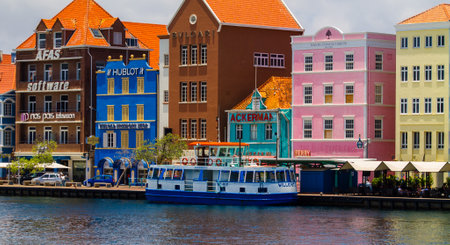 Colorful houses on the waterfront in Wiilemstad, Curacao.の写真素材
