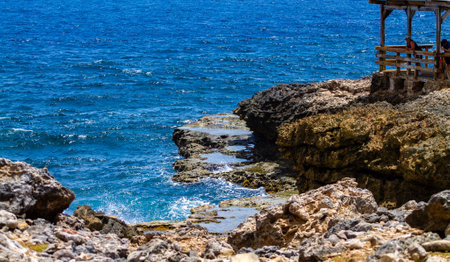 Rocky coast of the island of CuraÃ§ao, Caribbeanの写真素材