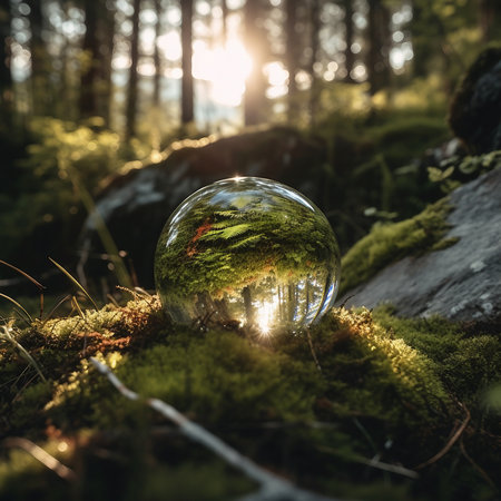 Forest Prism: A Lensball View of a Northern Forest in Golden Hourの素材