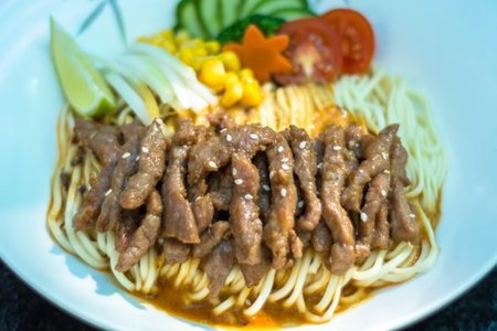 Beef with noodlesの写真素材