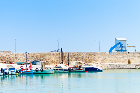Boats in the old Venetian Harbor of Rethymnoの写真素材