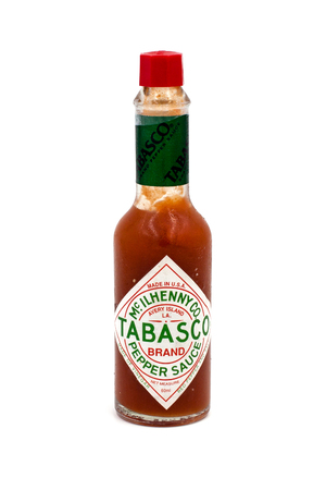 PALMA, SPAIN - NOVEMBER 24, 2017: Bottle of Tabasco hot pepper sauce isolated on white backgroundのeditorial素材