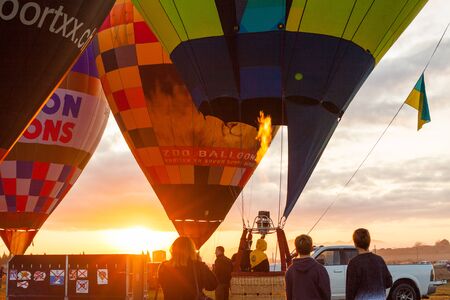 Manacor, Mallorca, Spain - October 27, 2019:  FAI European Hot Air Balloon Championship in Spain. Balloons rising up in the airのeditorial素材