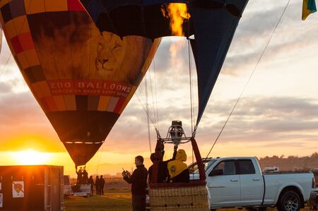 Manacor, Mallorca, Spain - October 27, 2019:  FAI European Hot Air Balloon Championship in Spain. Balloons rising up in the airのeditorial素材