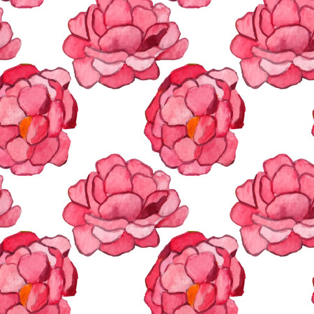 Pink Peonies Watercolor Pattern. Hand drawn pattern with white background. Decorative clipart for wallpaper.のイラスト素材