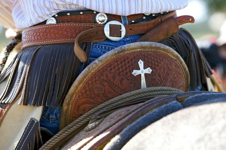 cowboy on his horse and saddleの写真素材