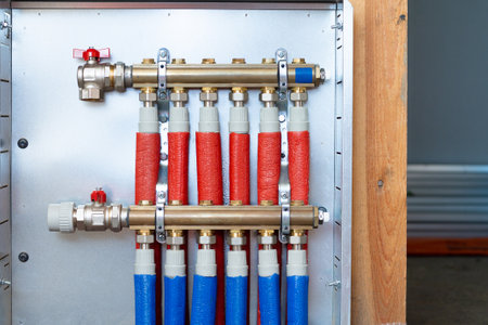 Manifold for heating, installed in a private houseの写真素材
