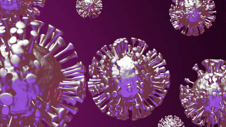 Stylized covid 19 virus close-up on dark purple background, 3D render